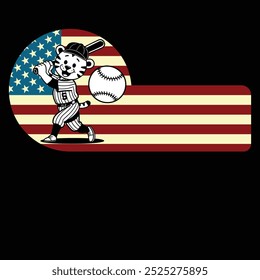 Baseball Tiger American Flag Camiseta divertida