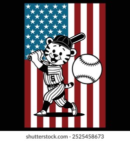 Baseball Tiger American Flag Patriotic Camiseta