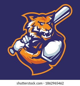 Baseball Tiger Mascot Strike Ball