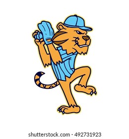 Baseball tiger pitcher cartoon vector 
