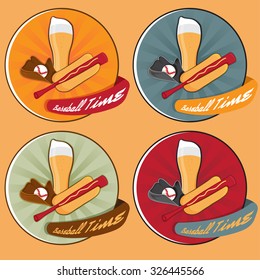 baseball time cartoon labels set