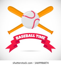 Baseball time concept with bats and ball flat style design composition vector illustration isolated on white background icon signs. Symbols or emblem of sport game baseball.