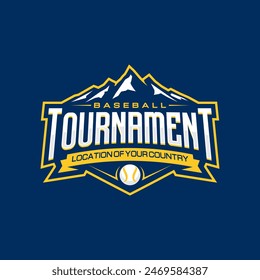 Insignia del torneo de béisbol con icono de concepto de montañas. Logo del torneo de béisbol