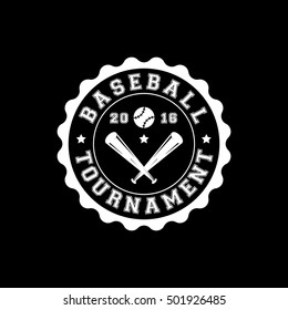 Baseball Tournament Emblem Flat Icon On Black Background