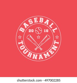 Baseball Tournament Emblem Line Icon On Red Background