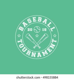 Baseball Tournament Emblem Line Icon On Green Background