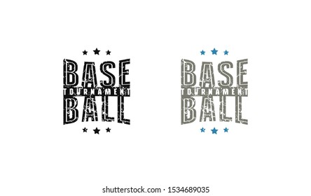 Baseball tournament emblem for t-shirt. Design with vintage texture. Black and color print on white background
