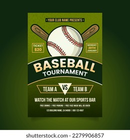 Baseball Tournament Flyer or Poster Template Retro Design Vector