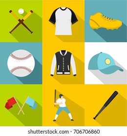 Baseball tournament icon set. Flat style set of 9 baseball tournament vector icons for web design