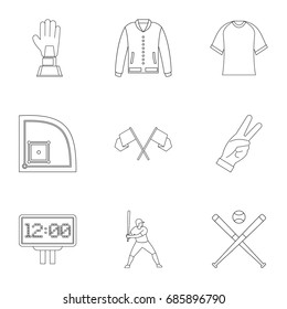 Baseball tournament icons set. Outline set of 9 baseball tournament vector icons for web isolated on white background