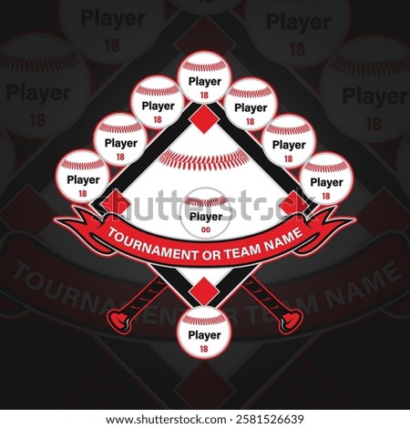 Baseball tournament logo template highlighting players name. 