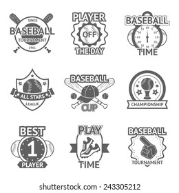 Baseball  tournament player championship black emblems set isolated vector illustration