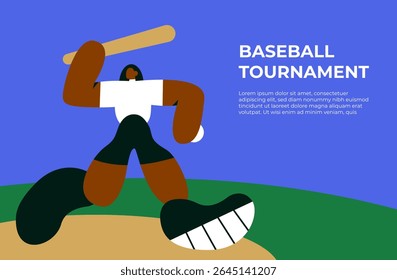 Baseball tournament poster banner design with player Black girl. Flat vector illustration.