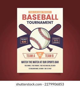 Baseball Tournament Poster Template with Ball and Crossed Bats