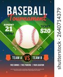 Baseball tournament poster vector illustration. A ball in a baseball field
