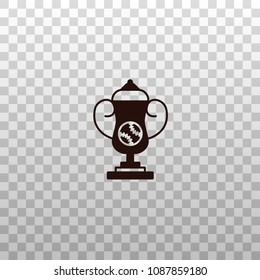 Baseball trophy cup with base ball sign - black silhouette icon on transparent background. Sport award or championship cup symbol.