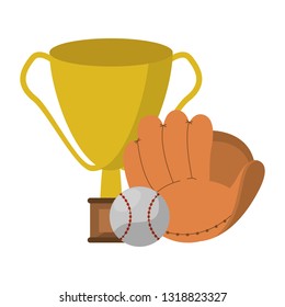 baseball trophy glove and ball