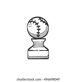 Baseball trophy icon in doodle sketch lines. Sport champion winner team prize
