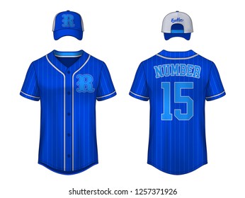 Baseball t-shirt and cap design template, Sport jersey mockup. uniform front and back view.
