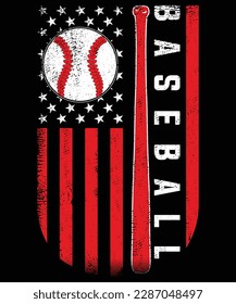 Baseball T-shirt design. American Flag Baseball Apparel Baseball T-shirt design, Posters, Greeting Cards, Textiles, and Sticker Vector Illustration