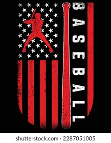 Baseball t-shirt design. American Flag Baseball Apparel Baseball T-shirt design, Posters, Greeting Cards, Textiles, and Sticker Vector Illustration