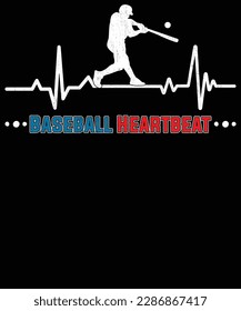  Baseball T-shirt design. Baseball Heartbeat T-Shirt For Baseball Players And Fans T-shirt design, Posters, Greeting Cards, Textiles, and Sticker Vector Illustration