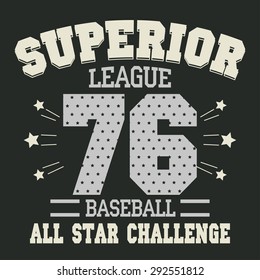 Baseball t-shirt graphic design. All Stars Championship typography emblem - vector illustration 