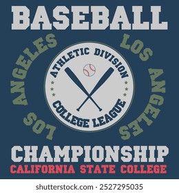 Baseball t-shirt graphic design. Los Angeles championship typography emblem, Print for sportswear apparel - vector illustration