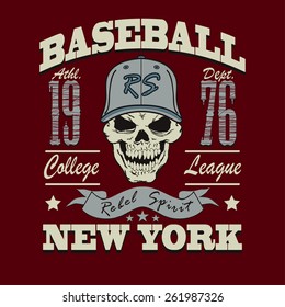 Baseball t-shirt graphic design. New York City College typography emblem - vector illustration 