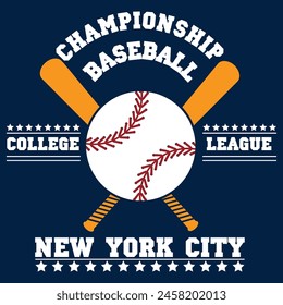 Camiseta de béisbol, diseño de tipografía deportiva, Nuevo emblema de la ciudad de York.