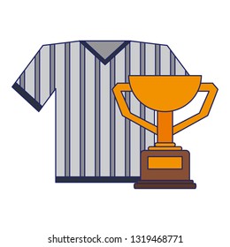 Baseball tshirt sport wear with trophy cup blue lines
