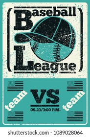 Baseball typographical vintage grunge style poster. Retro vector illustration.