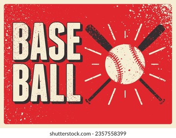 Baseball typographical vintage grunge style poster design. Baseball grunge emblem with crossed bats and ball. Retro vector illustration.