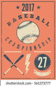 Baseball typographical vintage grunge style poster. Retro vector illustration.