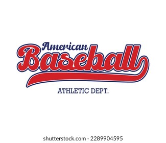 Baseball typography. American red blue colors. Vector illustration design for fashion graphics, t shirts, prints.