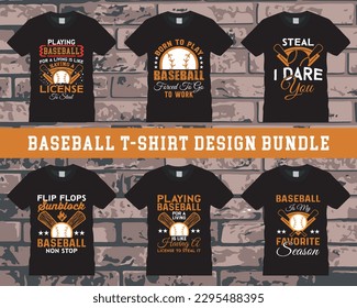 Paquete de diseño de camisetas vectoras de tipografía de béisbol,