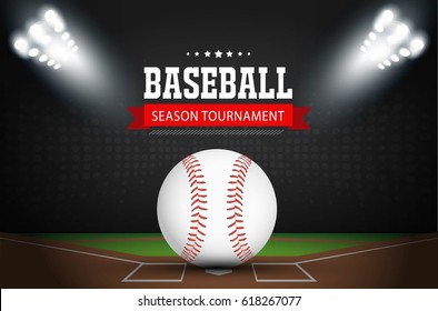 Baseball Under Stadium Lights On Grass Vector Design.