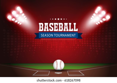 Baseball Under Stadium Lights On Grass Vector Design.