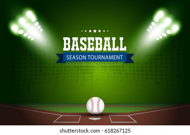 Baseball Under Stadium Lights On Grass Vector Design.