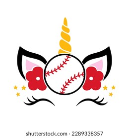 Baseball Unicorn. Vector illustration.  Isolated on white background. Good for posters, t shirts, postcards.