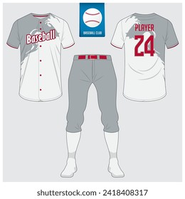 Baseball uniform or baseball jersey mock up. Sportswear, t-shirt sport, short, sock template. Front and back view baseball kit. Flat baseball logo on blue label. Vector Illustration.