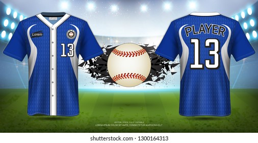 Baseball Uniforms & Jerseys, Short Sleeve Shirt Sport Mockup Template, Realistic Graphic Design Front and Back View for Presentation, Vector EPS10 fully editable add additional text and color change.