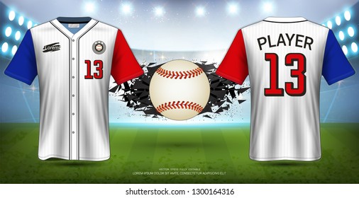 Baseball Uniforms & Jerseys, Short Sleeve Shirt Mockup, Design for Sport Poster, Banner, Flyer, Brochure or Presentations Template, Vector EPS10 fully editable, Easy Possibility to Apply Your Artwork.