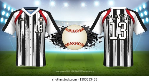 Baseball Uniforms & Jerseys, Short Sleeve Shirt Mockup, Design for Sport Poster, Banner, Flyer, Brochure or Presentations Template, Vector EPS10 fully editable, Easy Possibility to Apply Your Artwork.