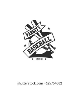 Baseball varsity logo black white vector
