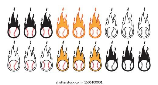 baseball vector icon fire ball logo softball sport cartoon character symbol illustration doodle design