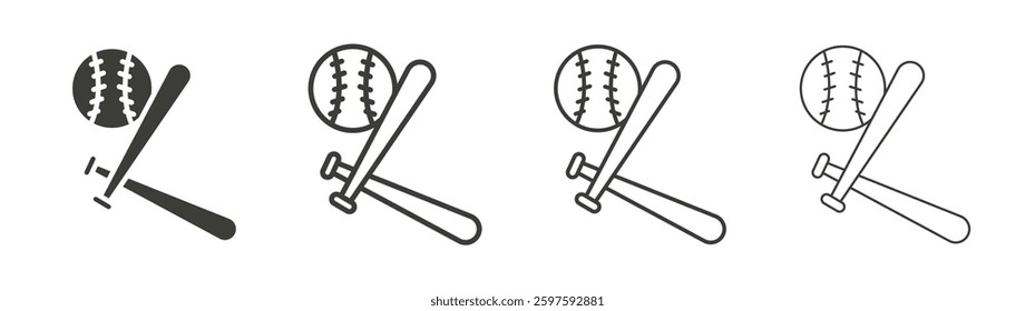 Baseball vector icon set in black and white color.