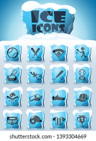baseball vector icons frozen in transparent blocks of ice