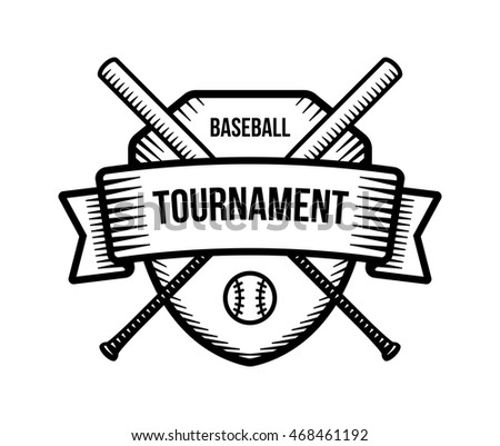 Baseball vector logo. Summer team sport tournament. Black and white badge, shirt mascot design.