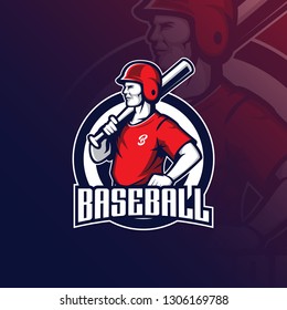 baseball vector mascot logo design with modern illustration concept style for badge, emblem and tshirt printing. baseball illustration with a stick in hand.
